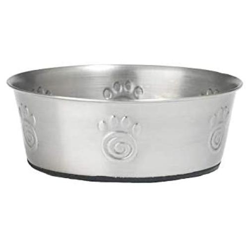 PetRageous 60048 Cayman Classic Non-Skid Stainless-Steel Dishwasher Safe Bowl 1-Quart Capacity 6.5-Inch Diameter 2.25-Inch Tall for Medium and Large Dogs and Cats of Any Size, Metallic, 3 Cups