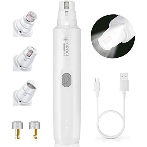 Croci Dog Nail Grinder with LED Light Quiet 15h Working Time - Professional 2-Speed Pet Nail Trimmer Electric Rechargeable Pet Nail Grinder Nail File for Large Medium Small Dogs and Cats