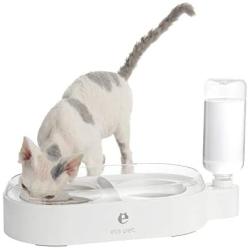 Double Dog Cat Bowls, Gravity Food and Water Bowl, Pet Automatic Drinking Dispenser Detachable Transparent Glass Feeder Bowls No-Spill Raised Bowl for Small Dogs and Cats