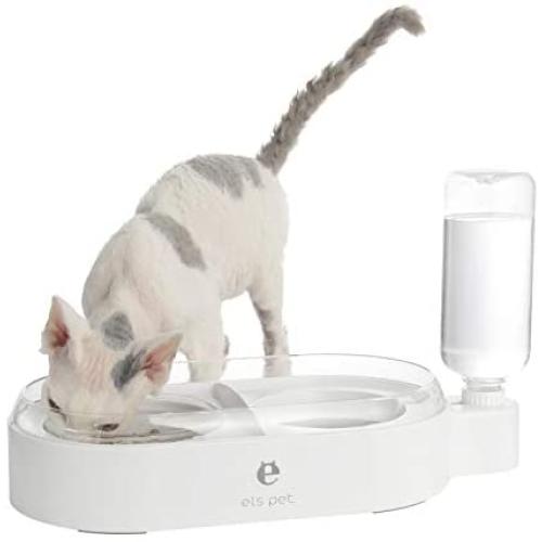 Double Dog Cat Bowls, Gravity Food and Water Bowl, Pet Automatic Drinking Dispenser Detachable Transparent Glass Feeder Bowls No-Spill Raised Bowl for Small Dogs and Cats