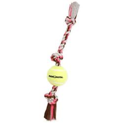 Mammoth Flossy Chews Color 3 Knot Tug w/Tennis Ball – Premium Cotton-Poly Tug Toy for Dogs – Interactive Dog Tug Toy – Rope Dog Toy with Tennis Ball
