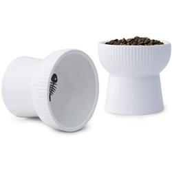 TAMAYKIM Ceramic Raised Cat Bowls, Food and Water Bowls Set for Cats, Porcelain Elevated Stress Free Feeding Pet Dish, Dishwasher and Microwave Safe, 2 Pack