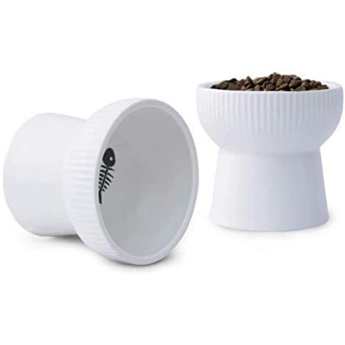 TAMAYKIM Ceramic Raised Cat Bowls, Food and Water Bowls Set for Cats, Porcelain Elevated Stress Free Feeding Pet Dish, Dishwasher and Microwave Safe, 2 Pack
