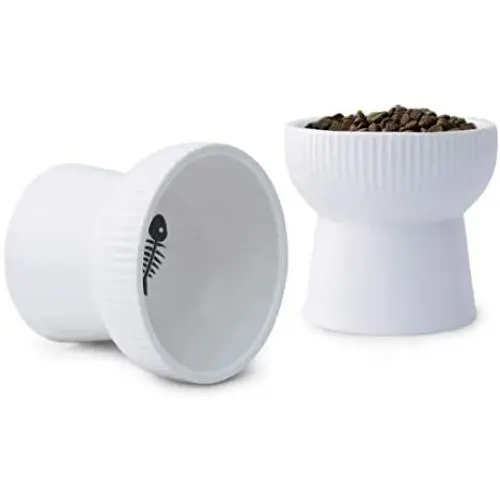 TAMAYKIM Ceramic Raised Cat Bowls, Food and Water Bowls Set for Cats, Porcelain Elevated Stress Free Feeding Pet Dish, Dishwasher and Microwave Safe, 2 Pack TAMAYKIM Ceramic Raised Cat Bowls, Food and Water Bowls Set for Cats, Porcelain Elevated Stress Free Feeding Pet Dish, Dishwasher and Microwave Safe, 2 Pack