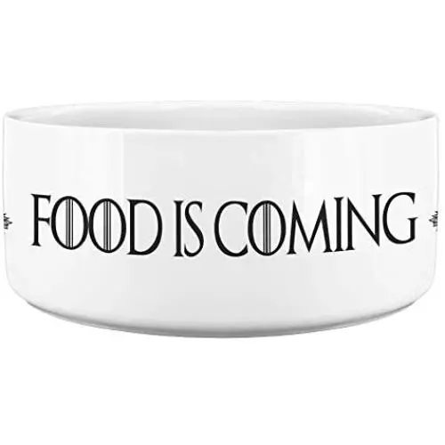 Awesome eMERCHency Food is Coming House Stark White Dog Bowl 7'' x 3'' Ceramic Dog Bowl/Plate Funny Pet Gift Inspired by Game of Thrones Awesome eMERCHency Food is Coming House Stark White Dog Bowl 7'' x 3'' Ceramic Dog Bowl/Plate Funny Pet Gift Inspired by Game of Thrones