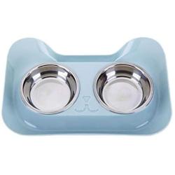UUME Pets Cute Pet Products Stainless Steel Double Bowl Cat Supplies Feeder Dog Bowls Cat Bowls Bowls(Blue)