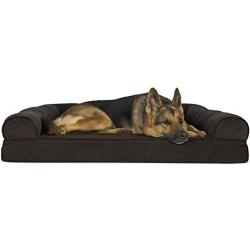 Furhaven Pet Dog Bed - Cooling Gel Memory Foam Faux Fleece and Chenille Soft Woven Traditional Sofa-Style Living Room Couch Pet Bed with Removable Cover for Dogs and Cats