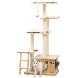 UQA Cat Tree Sisal Scratching Post Cat House Large Cat Cage Wooden Climbing Column Soft Comfortable Cat Nest Cat Supplies Cat Tower Interior Decoration Gift Dog Houses