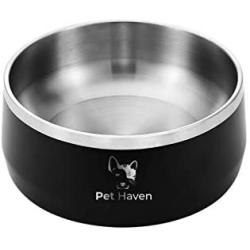 PetHaven Dog Bowl Cat Bowl for Food and Water, Stainless Steel Double-Wall Metal,Keeps Cold for Hrs, Non Slip Feeding Dish, Anti-Rust, Small Medium Large Pets - 56 Ounces