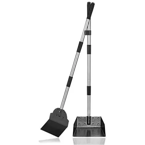 Dog Pooper Scooper,Tray and Spade Set, Adjustable Long Handle Metal Tray and Spade Poop Scoop with Bin for Pet Waste Removal, No Bending Clean Up for Medium and Large Dogs…