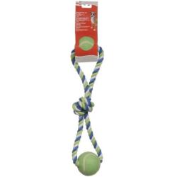 Dogit Striped Cotton Loop Tug Toy with 2 Tennis Balls, Multi, 18-Inch