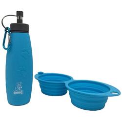 Mr. Peanuts Pet Feeder 2 in 1 Travel Set with 12oz Dual Sided Collapsible Bowl and 20oz Water Bottle