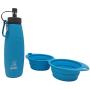 Mr. Peanuts Pet Feeder 2 in 1 Travel Set with 12oz Dual Sided Collapsible Bowl and 20oz Water Bottle
