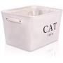 GUMEW White Canvas Cat Toy Basket Box for Cats Toy Storage. Size: 16in x 12.5ins x 7.5ins