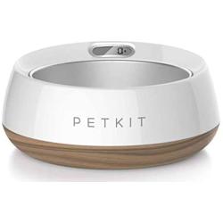 PETKIT FRESH METAL Large Anti-Bacterial Machine Washable Smart Food Weight Calculating Digital Scale Pet Cat Dog Bowl Feeder w/ Inlcuded Batteries and Ejectable Stainless Bowl, One Size, Wood