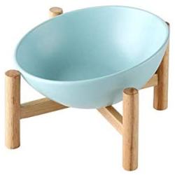 gutongyuan Ceramic Tilted Elevated Raised Pet Bowl with Wood Stand for Cats and Dogs No Spill Pet Food Water Feeder