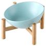 gutongyuan Ceramic Tilted Elevated Raised Pet Bowl with Wood Stand for Cats and Dogs No Spill Pet Food Water Feeder