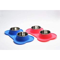 Sailing Silicone Stainless Steel Spill Proof 28 fl oz Dog Bowls Pets Cats Feeder Bowls Food Water Feeding Travel Bowl Pet Bowl Double Bowl Pet Feeder