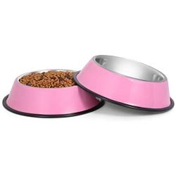 KASBAH Stainless Steel Dog Bowls Food and Water Bowl Non-Toxic 2 Pack Pet Bowls with Rubber Base for Small/Medium/Large Dogs,Cats