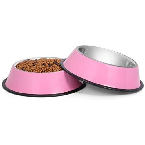 KASBAH Stainless Steel Dog Bowls Food and Water Bowl Non-Toxic 2 Pack Pet Bowls with Rubber Base for Small/Medium/Large Dogs,Cats