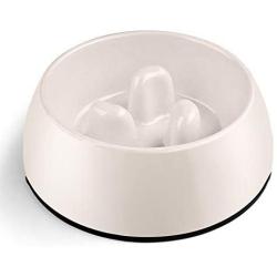 Flexzion Dog Bowl Slow Feeder, Anti-Gulping Pet Slower Feed Bowls (1.5-4 Cups) Size Capacity Food Container Dish with Raised 3 Column Design for Wet Dry Food Small Breed Puppy Animal Slow Down Eating