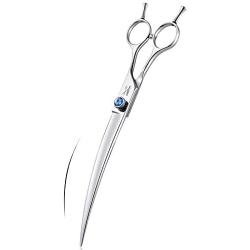 JASON 8'' Curved Dog Grooming Scissors Ergonomic Pets Cats Trimming Shears with Offset Handle and a Jewelled Screw for Right Handed Groomers Long Sharp Comfortable Light-Weight