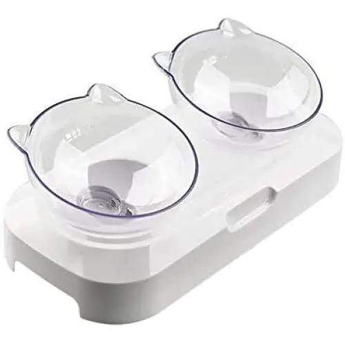 Double Pet Bowls,15°Tilted Design Food Dishes, PC Material Non-Toxic Drop Resistant Feeding Cup Raised with Stand Double Pet Bowls,15°Tilted Design Food Dishes, PC Material Non-Toxic Drop Resistant Feeding Cup Raised with Stand