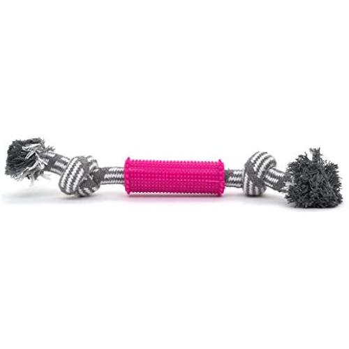 Best Pet Supplies Rubber Log with Cotton Rope Dog Toy – Interactive Rope Chew Toy for Puppies and Moderate Chewers, Perfect for Fetch or Tug-O-War