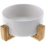 Micro Traders 2Pcs Ceramic Cat Dog Bowl, with Bamboo Elevated Stand for Puppy Kitten Pet Raised Feeder Gift Dishwasher-Safe White