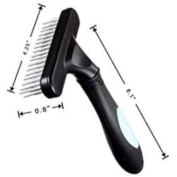 Flymoqi Dog Comb - Stainless Steel Deshedding and Dematting Undercoat Rake – for Dogs, Cats and Rabbits – Double Row of Teeth – Reduces Shedding, Removes Mattes and Tangles