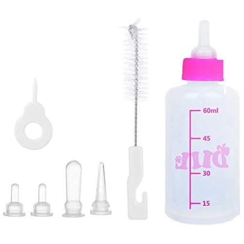 SEIS 60ml/150ml Pet Nursing Bottle Kit Squeeze Liquid Dogs Feeding Bottle Cats Replacement Mini Nipples Nurser Bottles for Puppy Kitten Small Animals Feeding Tool