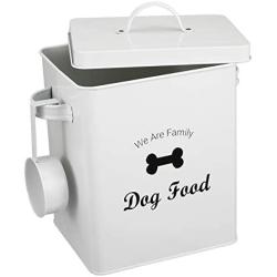 Morezi Dog Cat Treat and Food Storage Tin with Lid and Scoop Included - White Powder-Coated Carbon Steel - Rubber Seal Lids Safety - Storage Canister Tins