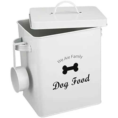 Morezi Dog Cat Treat and Food Storage Tin with Lid and Scoop Included - White Powder-Coated Carbon Steel - Rubber Seal Lids Safety - Storage Canister Tins Morezi Dog Cat Treat and Food Storage Tin with Lid and Scoop Included - White Powder-Coated Carbon Steel - Rubber Seal Lids Safety - Storage Canister Tins