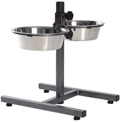King International Super Dog Adjustment Feeding Stand U Type with 2 Bowls H-Base Double Bowl Stand Two Stainless Steel Removable Bowls