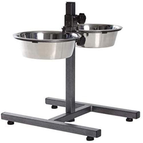 King International Super Dog Adjustment Feeding Stand U Type with 2 Bowls H-Base Double Bowl Stand Two Stainless Steel Removable Bowls