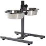 King International Super Dog Adjustment Feeding Stand U Type with 2 Bowls H-Base Double Bowl Stand Two Stainless Steel Removable Bowls