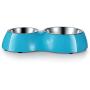 Flexzion Pet Feeder Feeding Drinking Stand Tray Station with Stable Plastic Dual Double Diner Stainless Steel Bowls Removable Dishes Food Water Holder for Dog Cat Puppies (Blue)