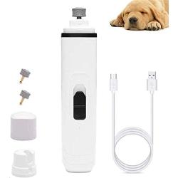 Dog Nail Grinder, Electric Rechargeable Pet Nail Trimmer, Quiet Painless Paws Claw Care Grooming Smoothing for Small Medium Large Dogs Cats White (2020 Upgraded)