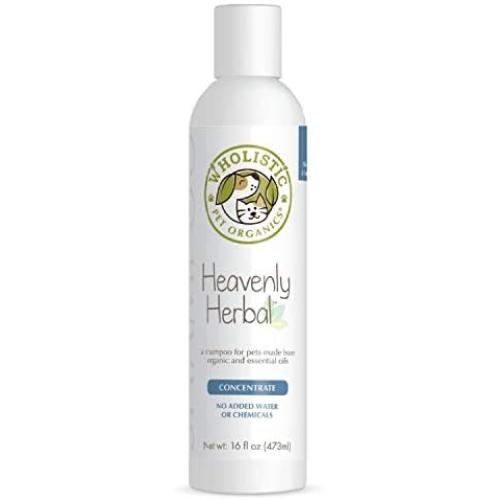 Wholistic Pet Organics Pet Shampoo Concentrate: Heavenly Herbal Organic Dog Shampoo and Conditioner - All Natural Puppy and Cat Shampoo for Dry, Itchy Skin, Allergies, Dandruff - Flea Shampoo - 16 Oz