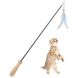 BeesClover Carbon Fibre Blue Telescopic Pet Cat Funny Teaser Stick with Feather Bell Interactive Exercise Toy pet Gift