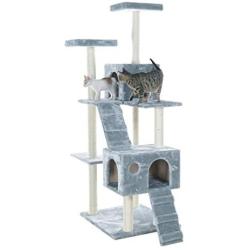 GleePet GP78700622 Cat Tree with Ramp, 70-Inch, Silver Gray