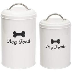 Geyecete Dog Food and Treats Containers Set with Scoop for Dogs - Coated Carbon Steel - Tight Fitting Lids - Pets Treat Canister Set