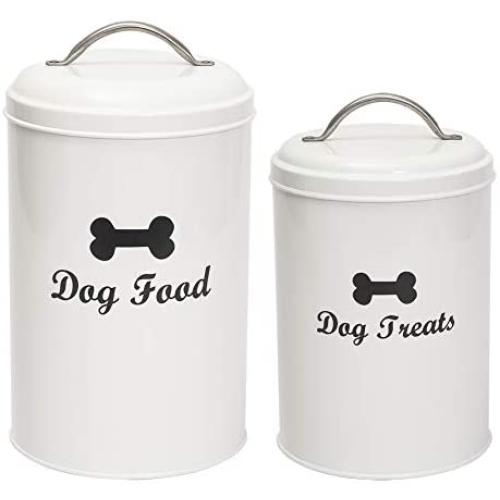 Geyecete Dog Food and Treats Containers Set with Scoop for Dogs - Coated Carbon Steel - Tight Fitting Lids - Pets Treat Canister Set