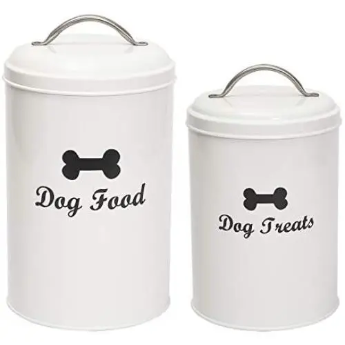 Geyecete Dog Food and Treats Containers Set with Scoop for Dogs - Coated Carbon Steel - Tight Fitting Lids - Pets Treat Canister Set