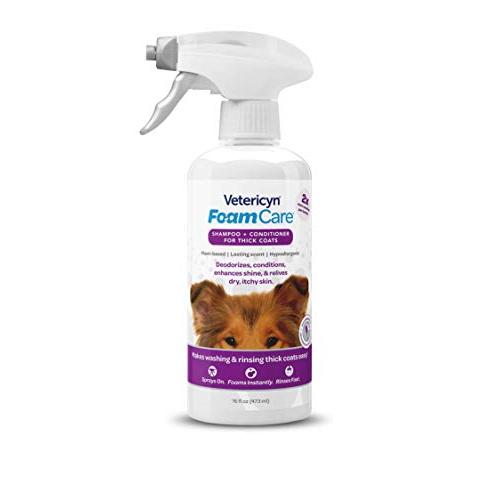 FoamCare Pet Shampoo for Thick Coats by Vetericyn | Promotes Healthy Skin and Coat - Hypoallergenic with Aloe - Cleans, Moisturizes, and Conditions – Instant Foam Shampoo – 16-ounce