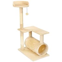 NA Premium Cat Tower Large Size Cat Tree for Activity with Tunnel 3 Tier Platform with Scratching Post and Toy Ball,Tan