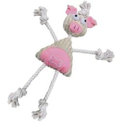 PET LIFE Pig Mannequin Eco-friendly Natural Jute and Rope Squeak Chew Tugging Pet Dog Toy, One Size, Pink