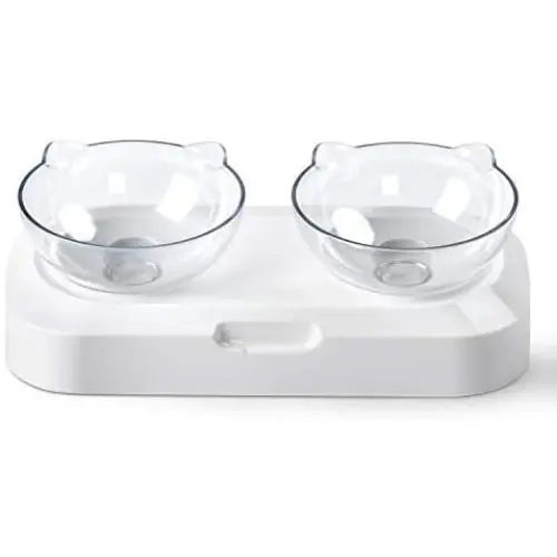 EZMioo Elevated Cat Bowls with 2 Bowls, 15° Tilted Raised Cat Food and Water Bowls, Stress Free Food Grade Material, Nonslip No Spill Pet Feeding Bowls for Cat and Small Dogs EZMioo Elevated Cat Bowls with 2 Bowls, 15° Tilted Raised Cat Food and Water Bowls, Stress Free Food Grade Material, Nonslip No Spill Pet Feeding Bowls for Cat and Small Dogs