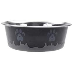 Maslow Design Series Non-Skid Paw Design Bowl, Black/Grey, 13 oz/1.625 Cup