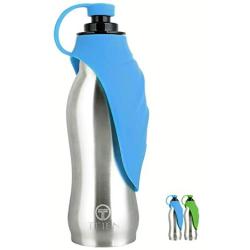 Dog Water Bottle, Stainless Steel Dog Water Dispenser, Portable Dog Water Bottle for Walking, Hiking, Running, Travel Dog Water Bottle, Easy to Use (Blue)